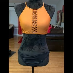 2 Piece Aerie Bathing Suit Size Medium Orange Top and Black Bottom